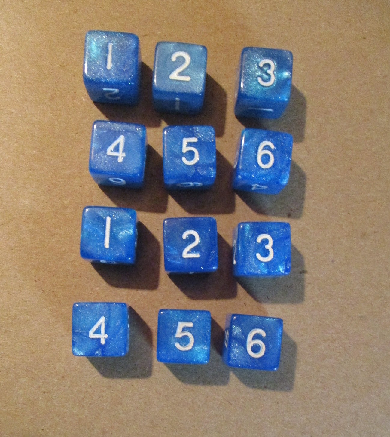 NEW Swirly Blue Set of 12 d6 Numeral 16mm
