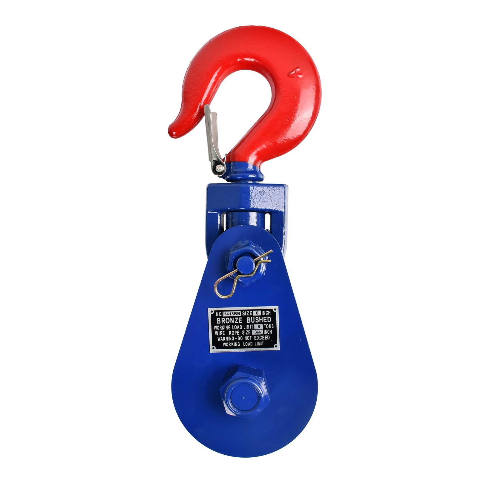 8 Ton Snatch Block with Swivel Hook & Safety Latch 6" Sheave, 3/4" Wire Rope