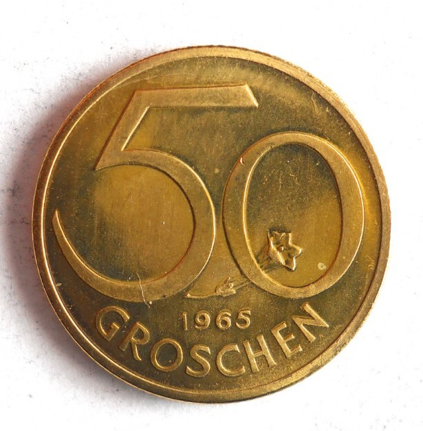 1965 AUSTRIA 50 GROSCHEN - Proof Coin - Low Mintage - Free Ship - Proof Bin AAA