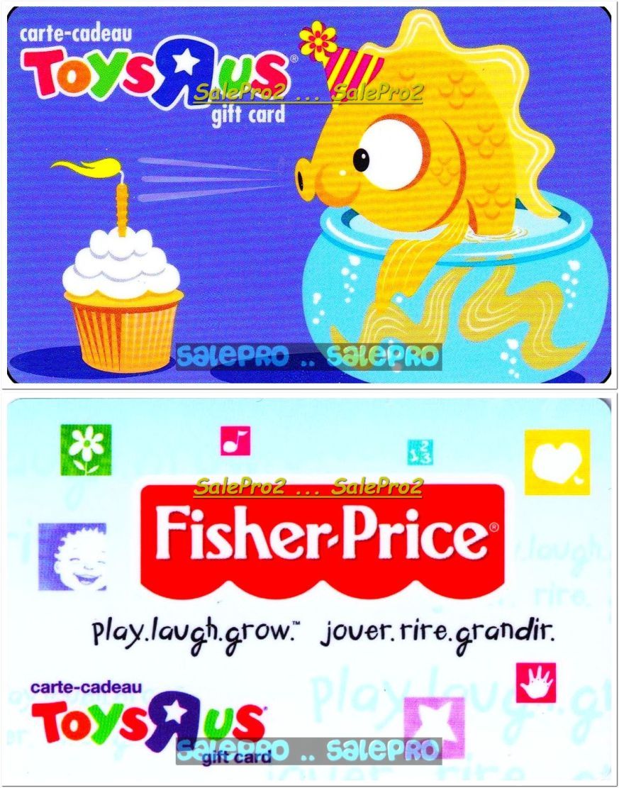 2x TOYSRUS FISHER PRICE PLAY LAUGH GROW FISH IN TANK COLLECTIBLE GIFT CARD LOT