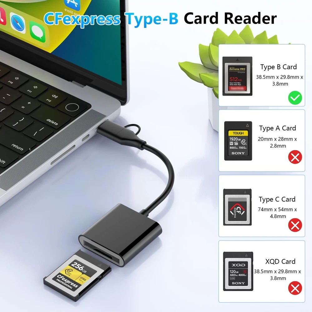 CFexpress Type B Card Reader with USB 3.2 (Gen 2) 10Gbps USB C&USB A 2 in 1 Type