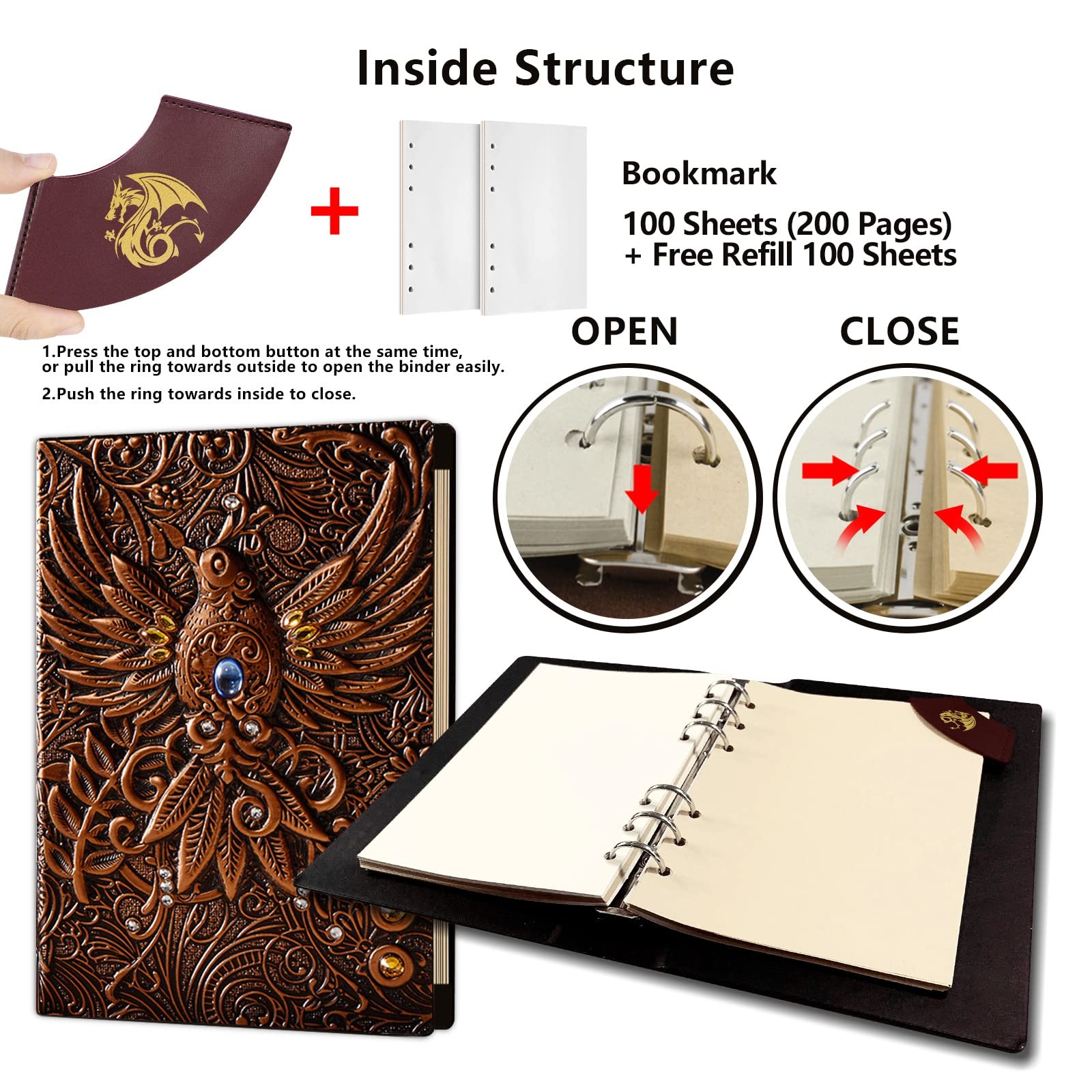 AncientDeer DND Notebook Unique 3D 6 Ring Binder Refillable Diary Notepads
