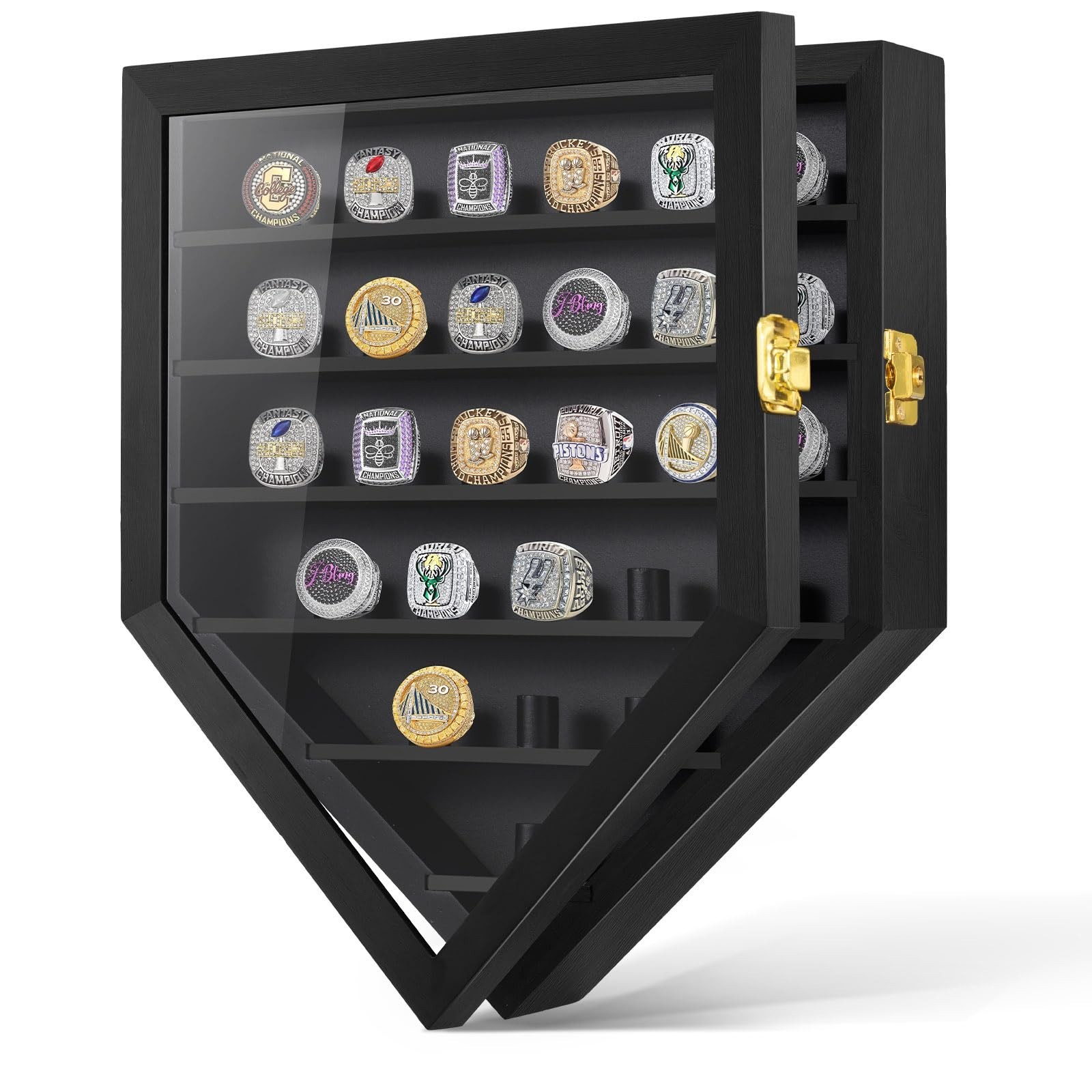 Championship Ring Display Case, 27 Ring Posts Sports Ring Display Holder | Wo...