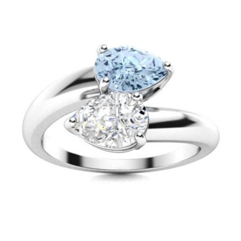Womens day Sale Aquamarine Gemstone 925 Sterling Silver Prong New Band Ring