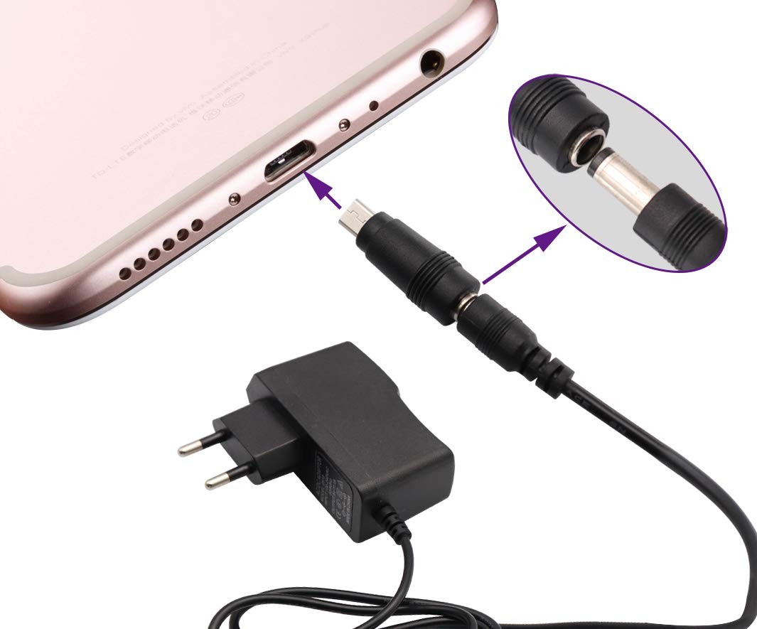 Micro DC Power Adapter DC5.5x2.1mm to Micro USB 5V DC Power Supply Charging C...