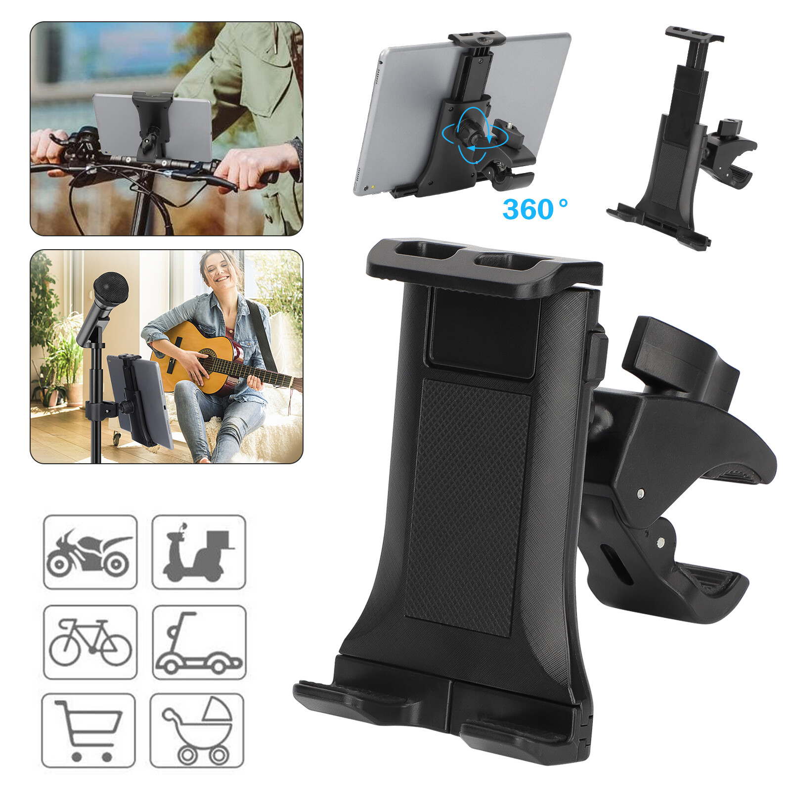 4.7-12.9" Tablet Phone Holder for Microphone Stand Bikes Treadmill iPad Mount