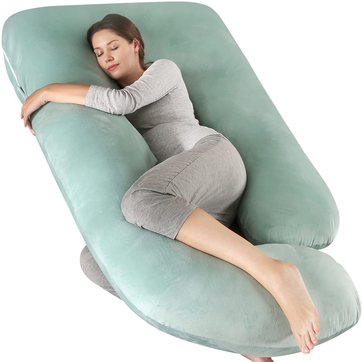 U Shaped 57" Full Body Pregnancy Maternity Pillow with Removable Cotton Cover