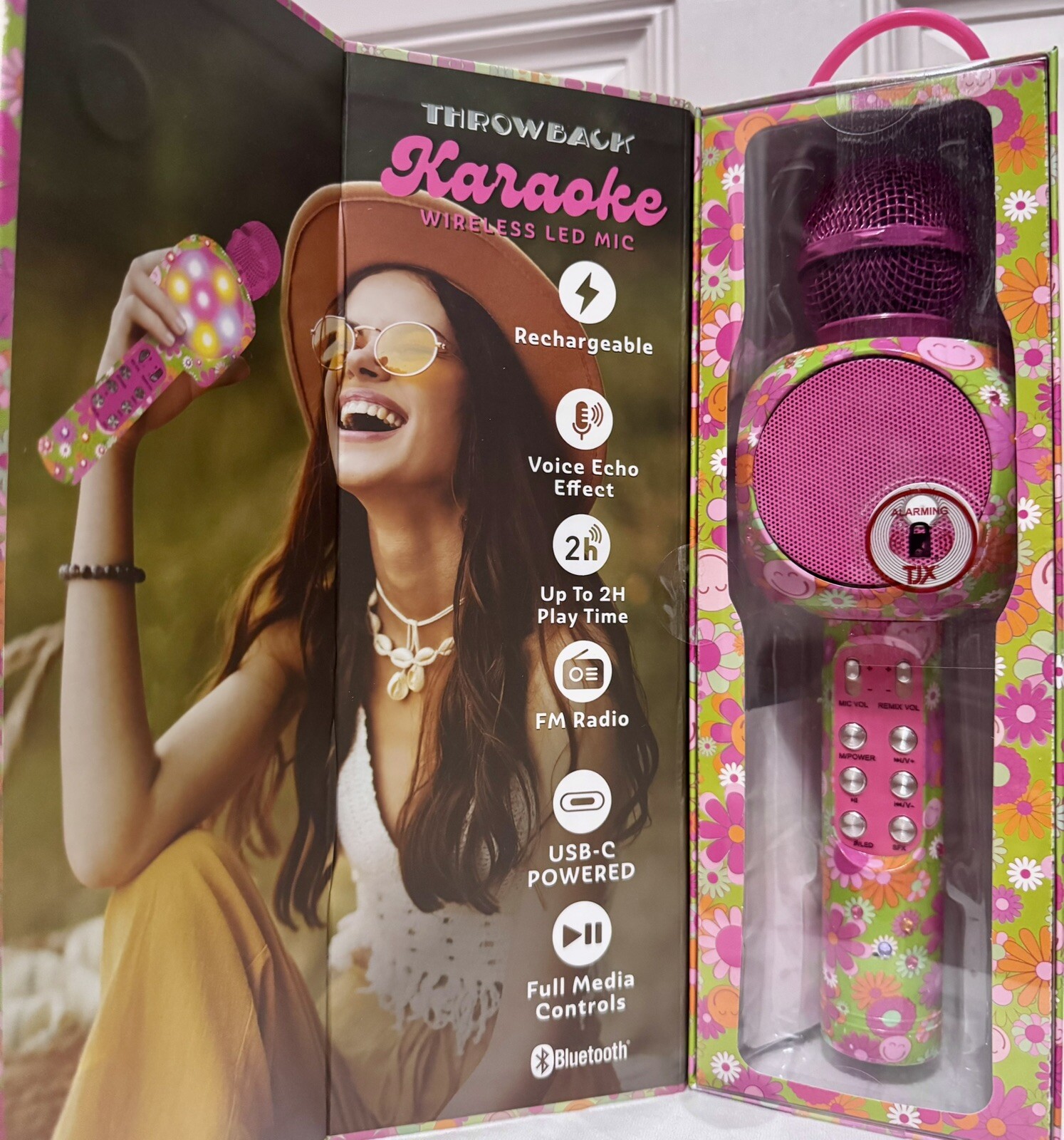 Throwback Karaoke Wireless Bluetooth MIC, Colorful LED Lights, NEW IN BOX