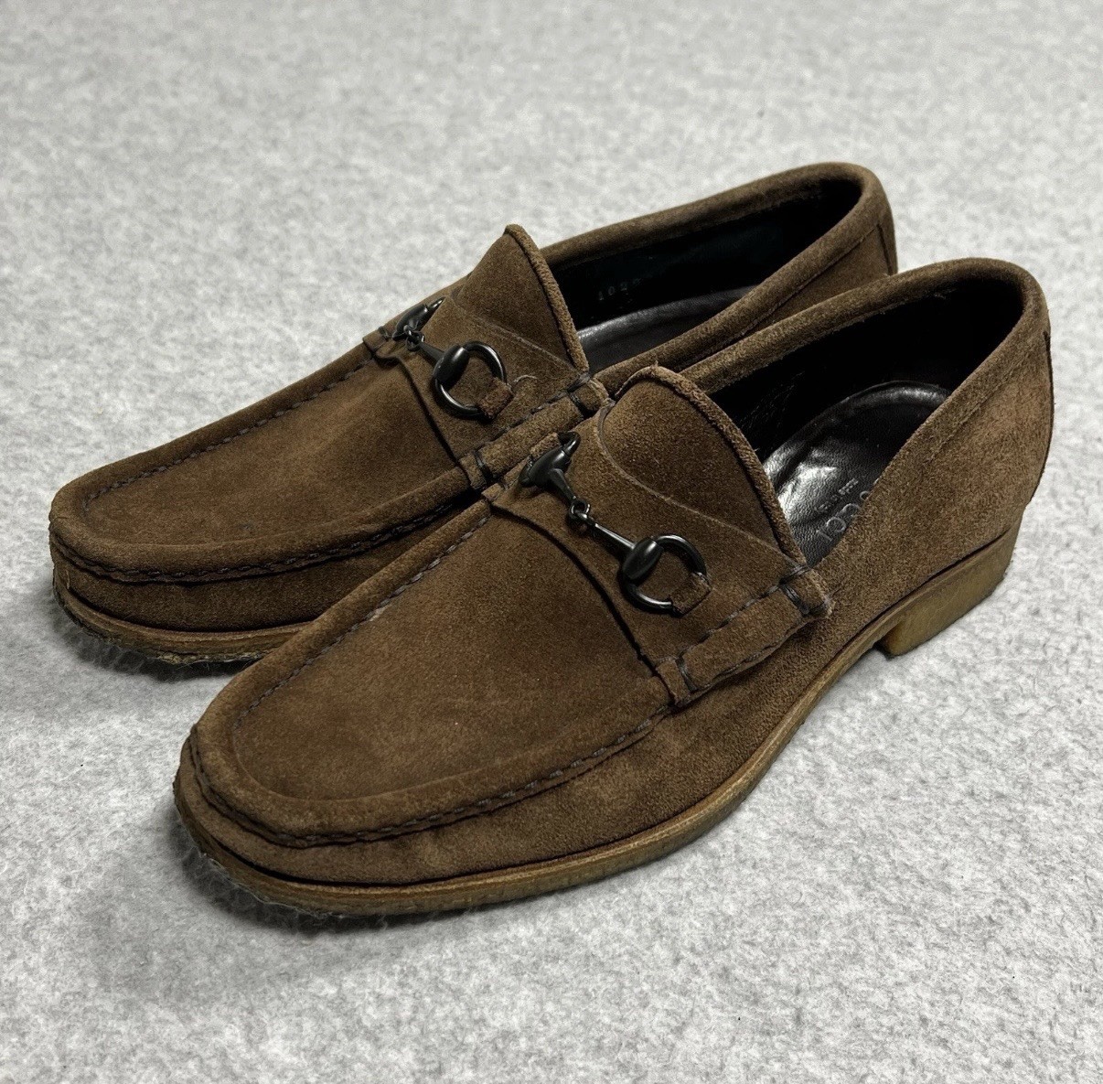 Vintage GUCCI Horsebit Loafers Brown Suede Slip On Shoes Size 37 EU / 6.5 -7 US