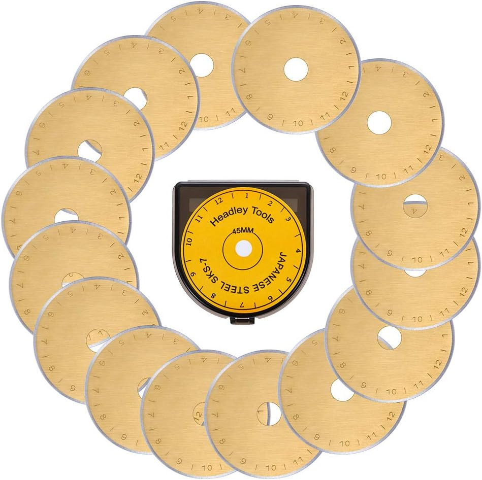 HEADLEY TOOLS Titanium Coated 45Mm Rotary Cutter Blades 15 Pack Fits Olfa, Fiska
