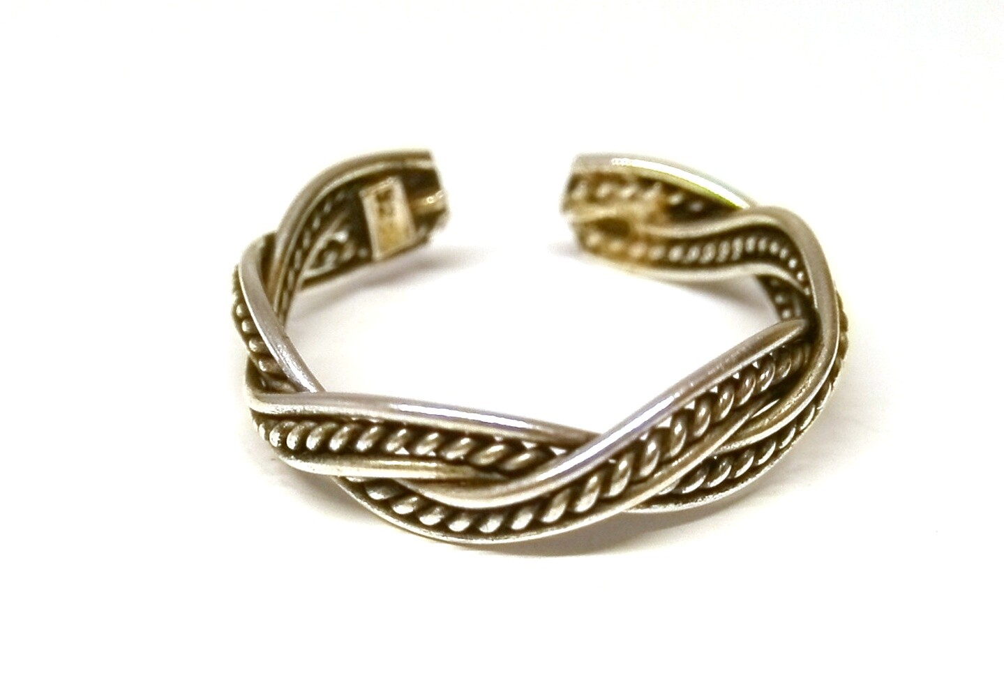 Handmade 925 Solid Sterling Silver Twisted Patterned Toe Ring - 4 mm Wide