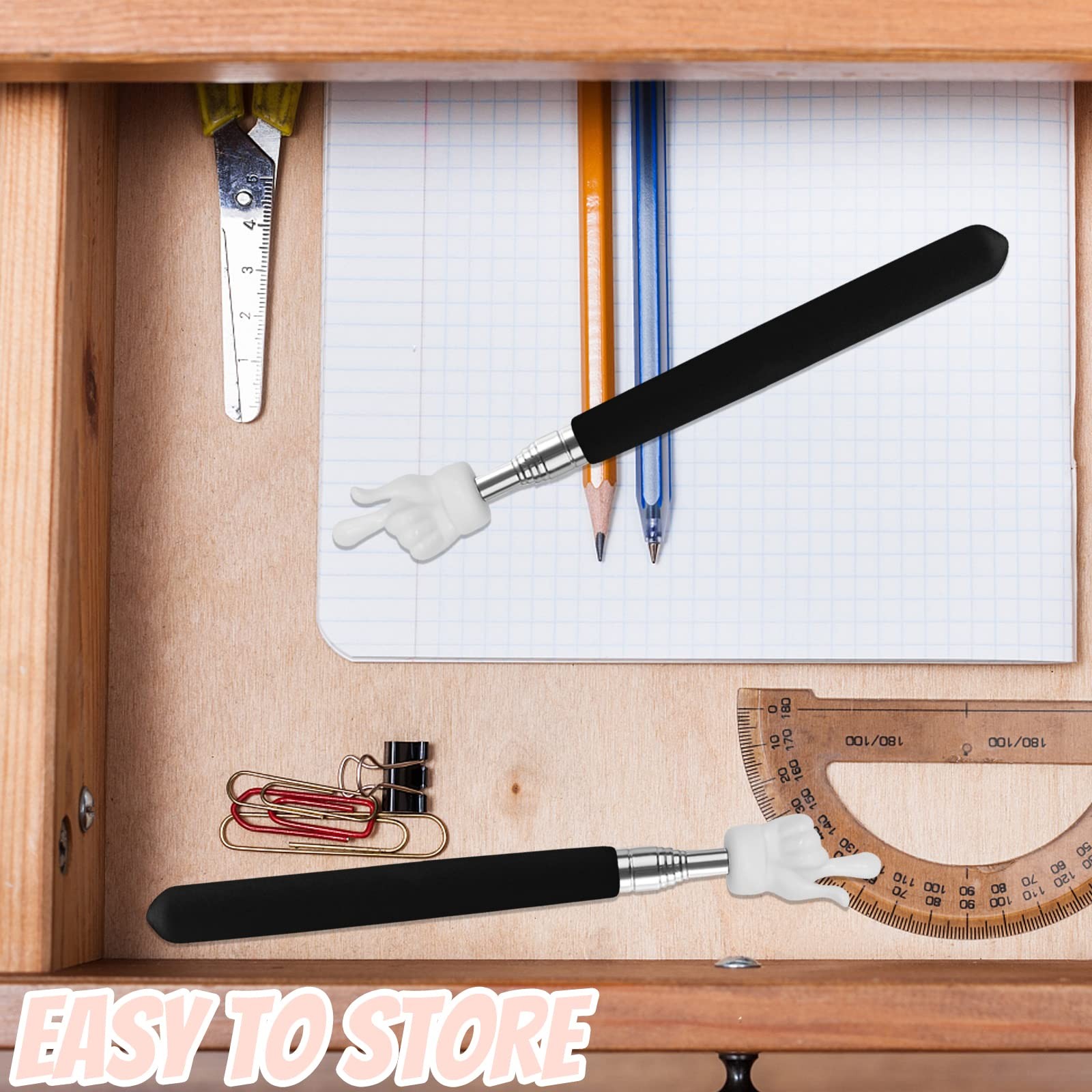 2Pcs Telescopic Teachers Pointer, Extendable Hand Pointer Finger Black