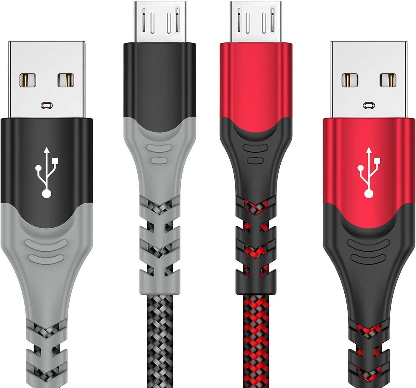 KOOWOD PS4 Controller Charger Charging Cable – 2 Pack 10 feet, Gray and Red