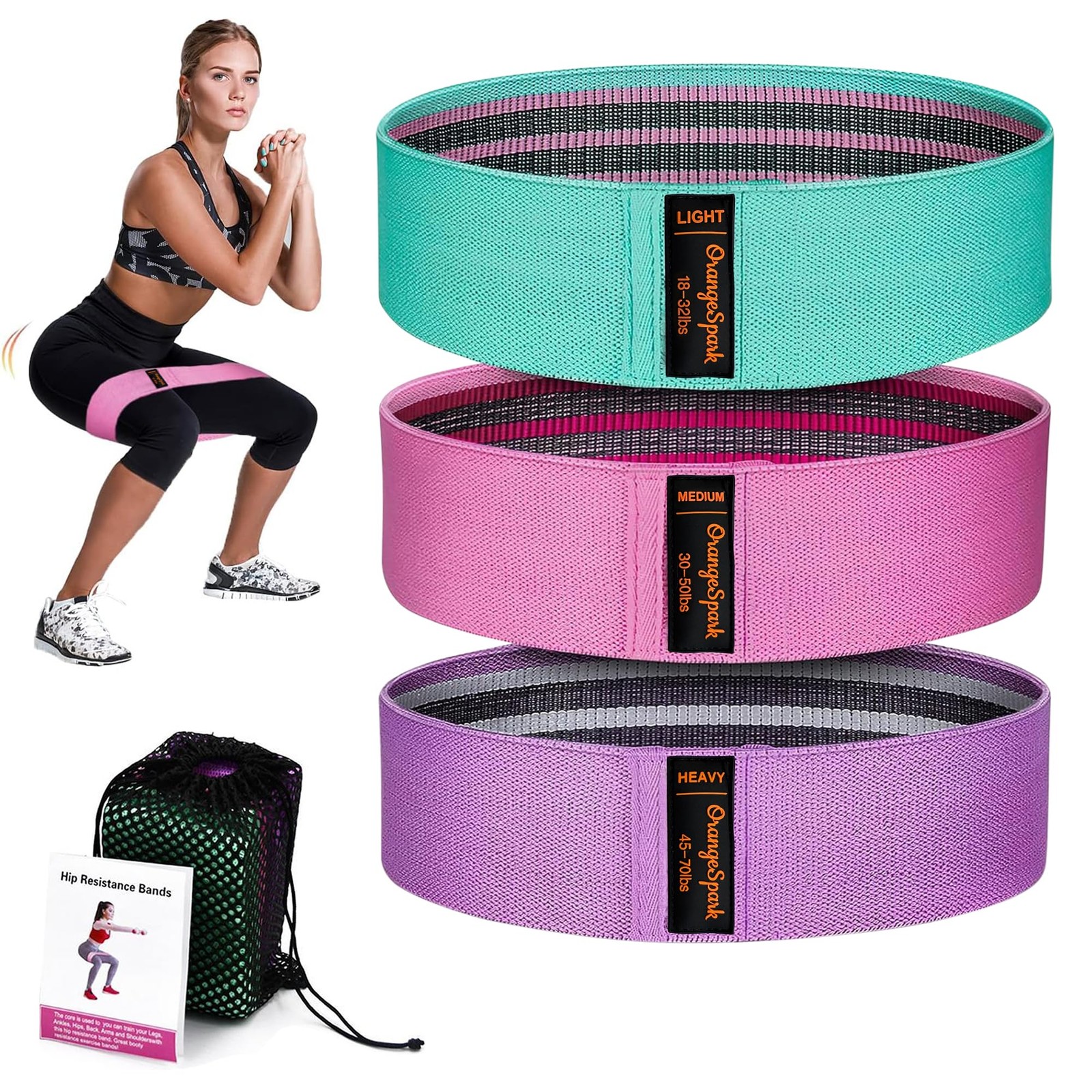 OrangeSpark Resistance Bands – Premium Workout for Women & Men, Pink