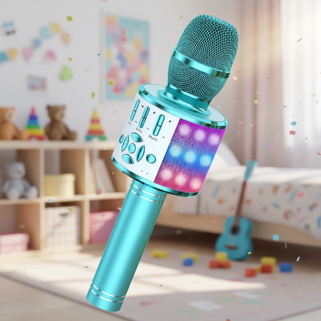 Kids Karaoke Microphone Bluetooth LED Light Toy for Girls Boys Ages 3-12