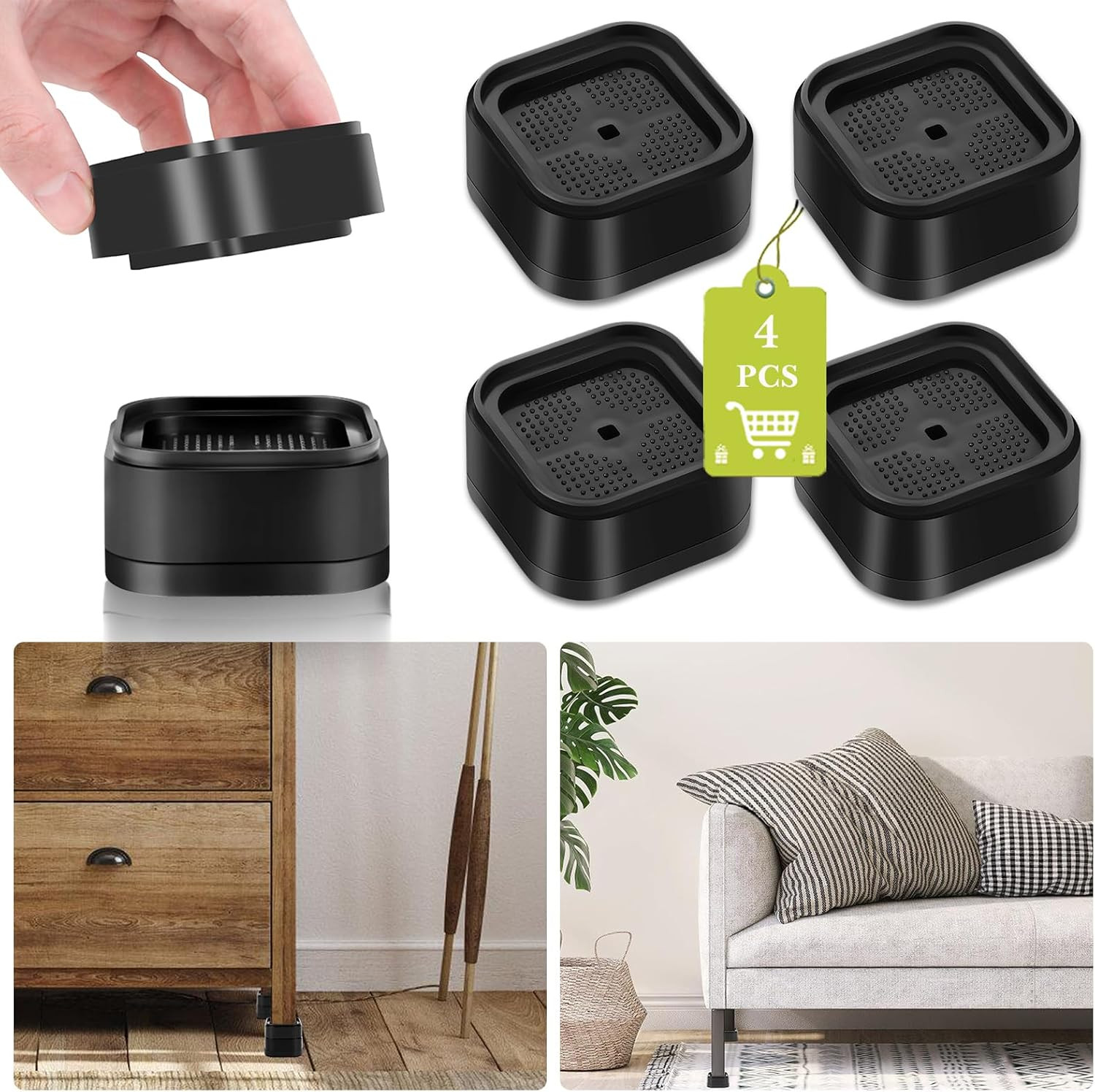 4 Pack Furniture Risers 1 Inch, Adjustable Bed Risers Heavy Duty for Table Desk