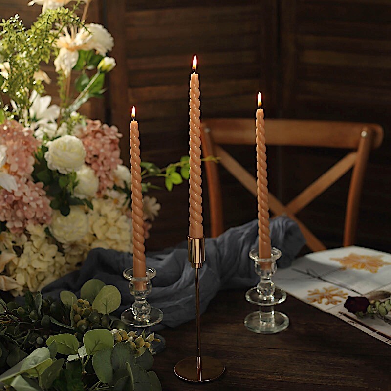 BEIGE 12 Spiral 11" Long Unscented Premium Wax Taper CANDLES Party Decorations