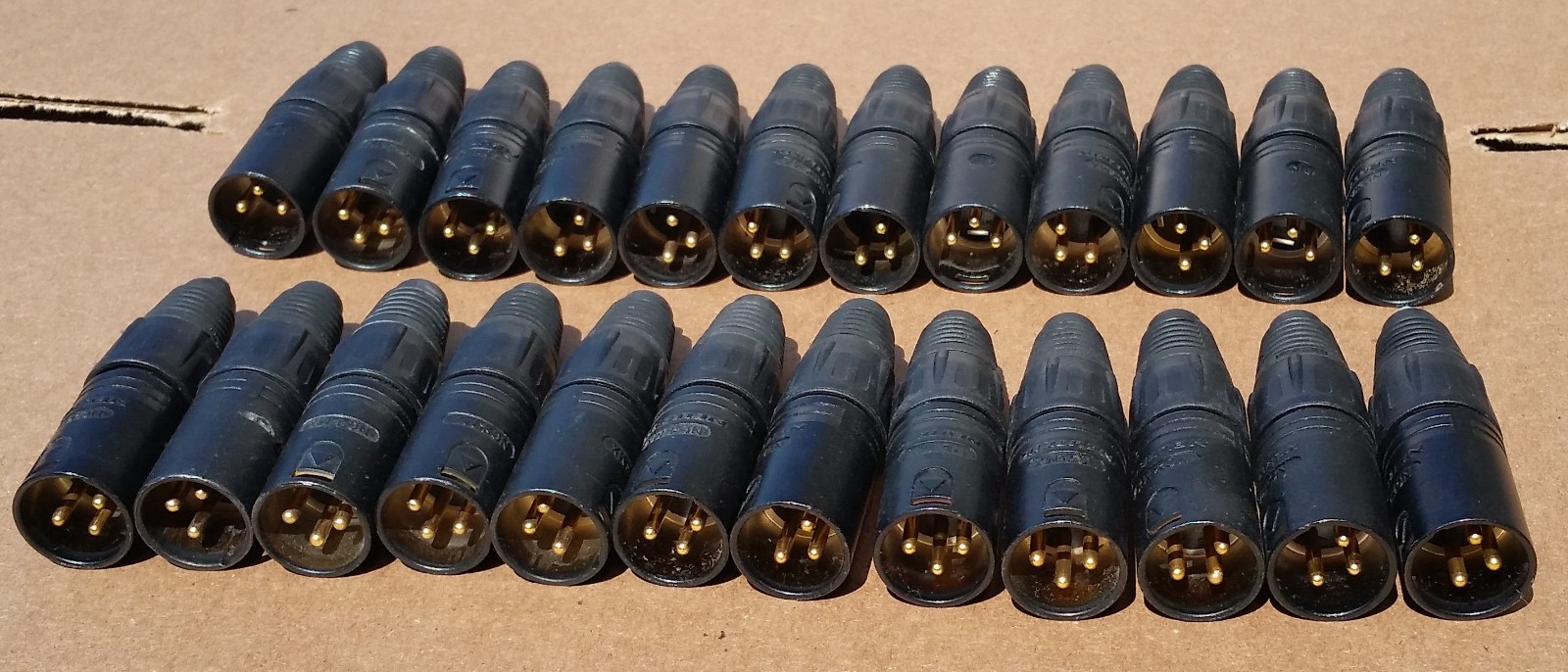 Lot of 24 Neutrik Gold NC3MX-B 3 Pin Male XLR Mic Cable Connectors