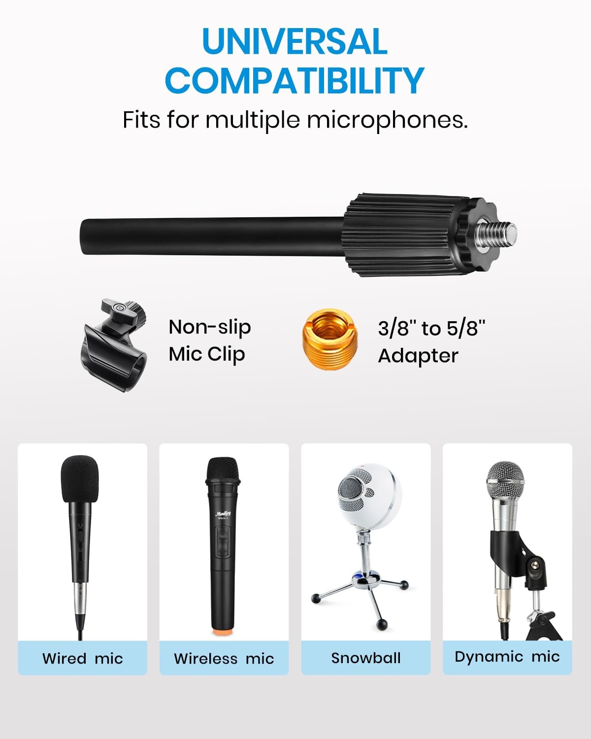 Desktop Microphone Stand, Moukey Upgraded Adjustable Table Mic Stand with Non-Sl