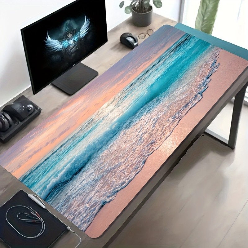 A Large Electronic Sports Gaming Mouse Pad Featuring a Beach Sunset And Healing