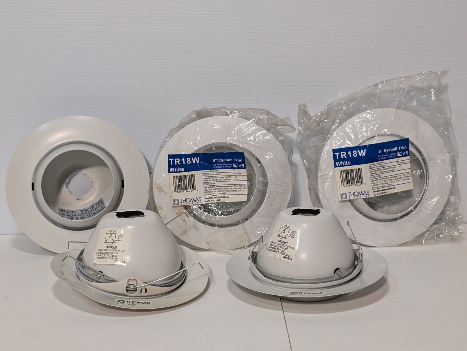 Lot of 5: Thomas Lighting TR18W 6" Eyeball Trim 75W 8"OD White Accent Lighting