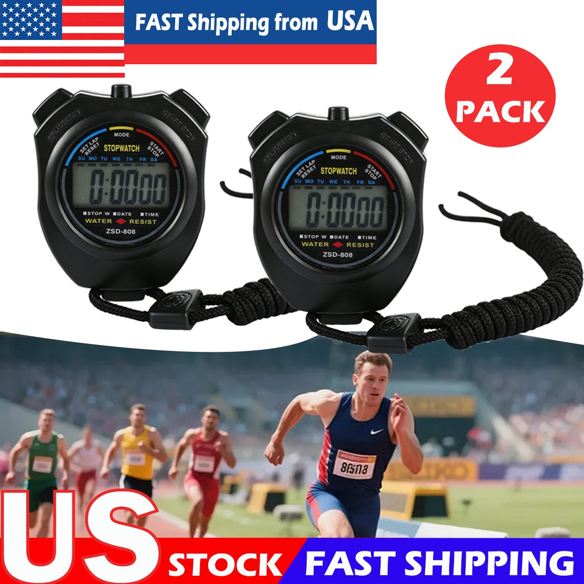 NEW Heavy Duty Waterproof Digital Stopwatch Multi-function LCD Chronograph Timer
