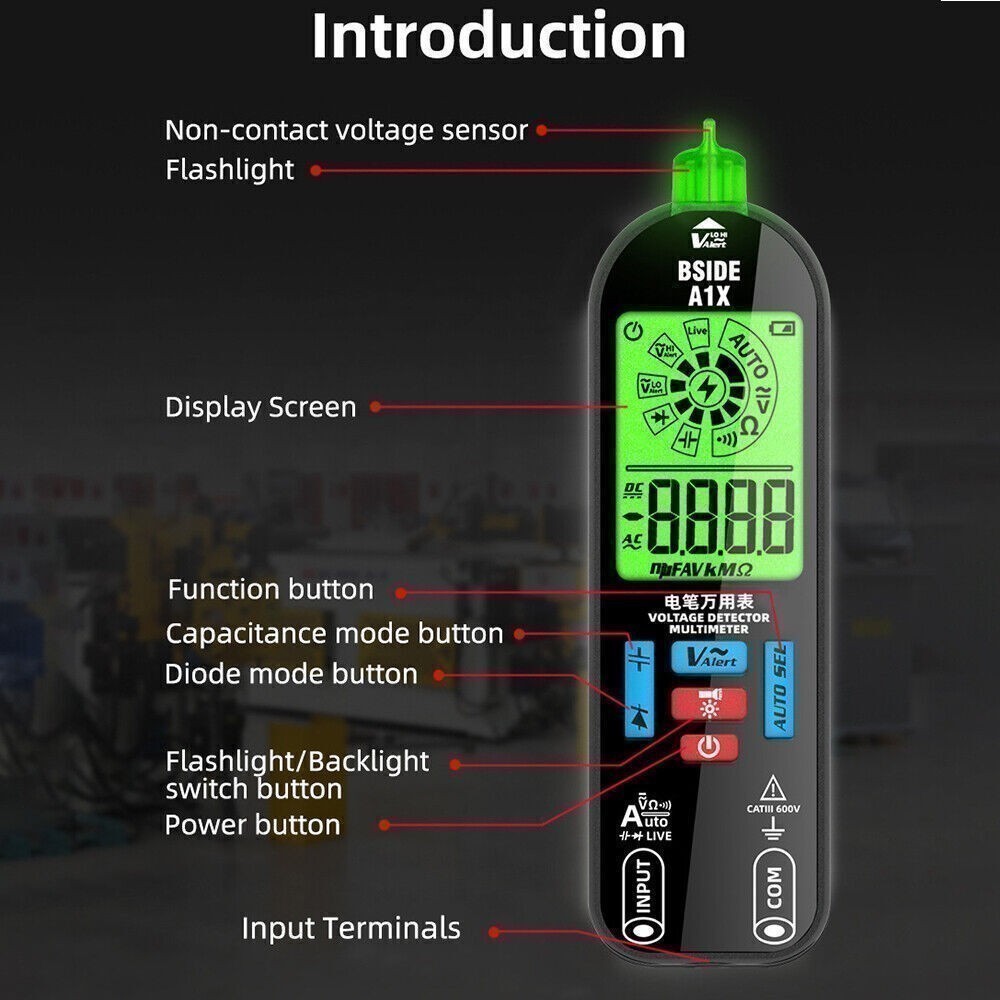 Digital Multimeter Tester Smart Rechargeable Voltmeter AC/DC Voltage Measurement