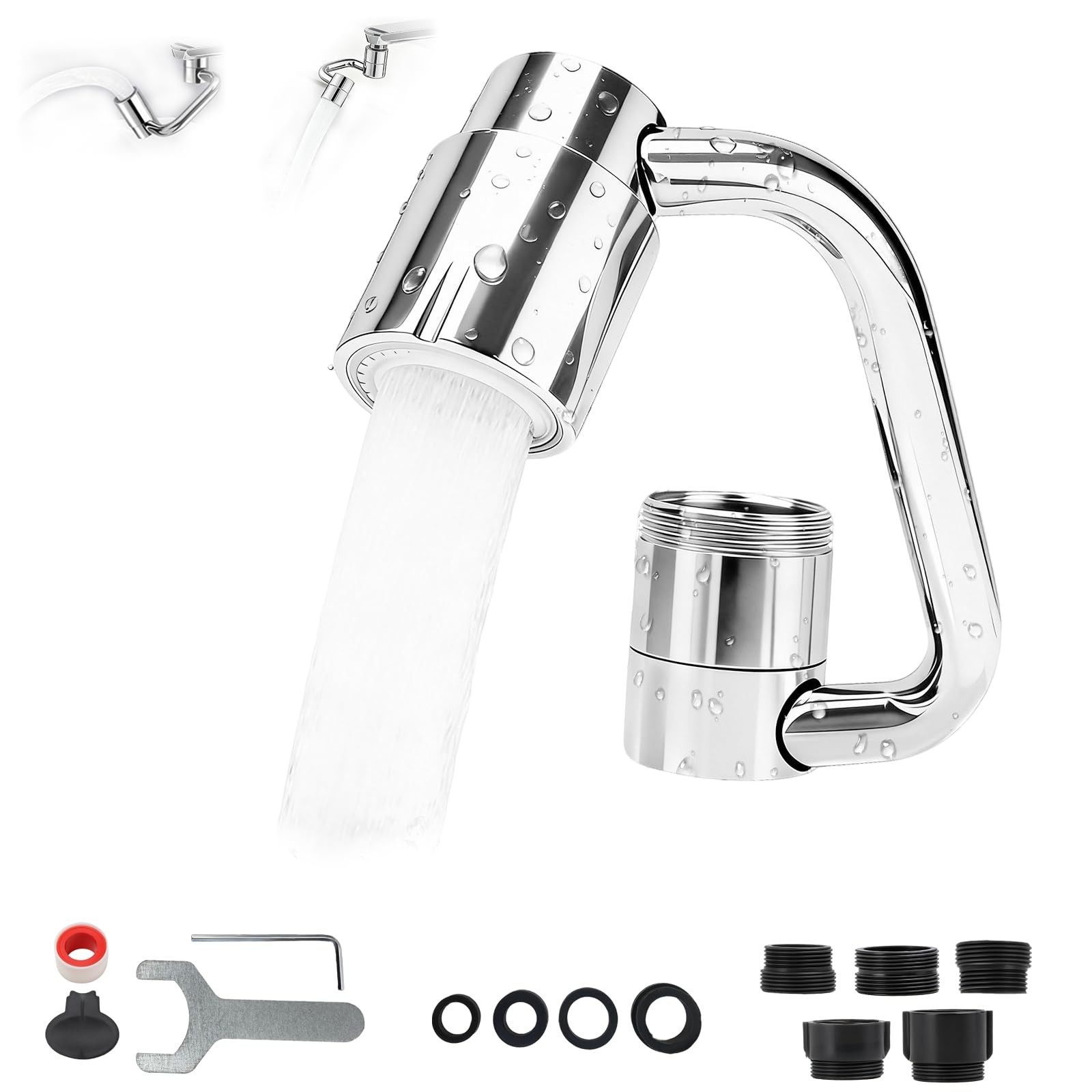 xoermioy 1080° U-Shaped Faucet Extender – Rotatable Faucet Aerator with 3 Ada...