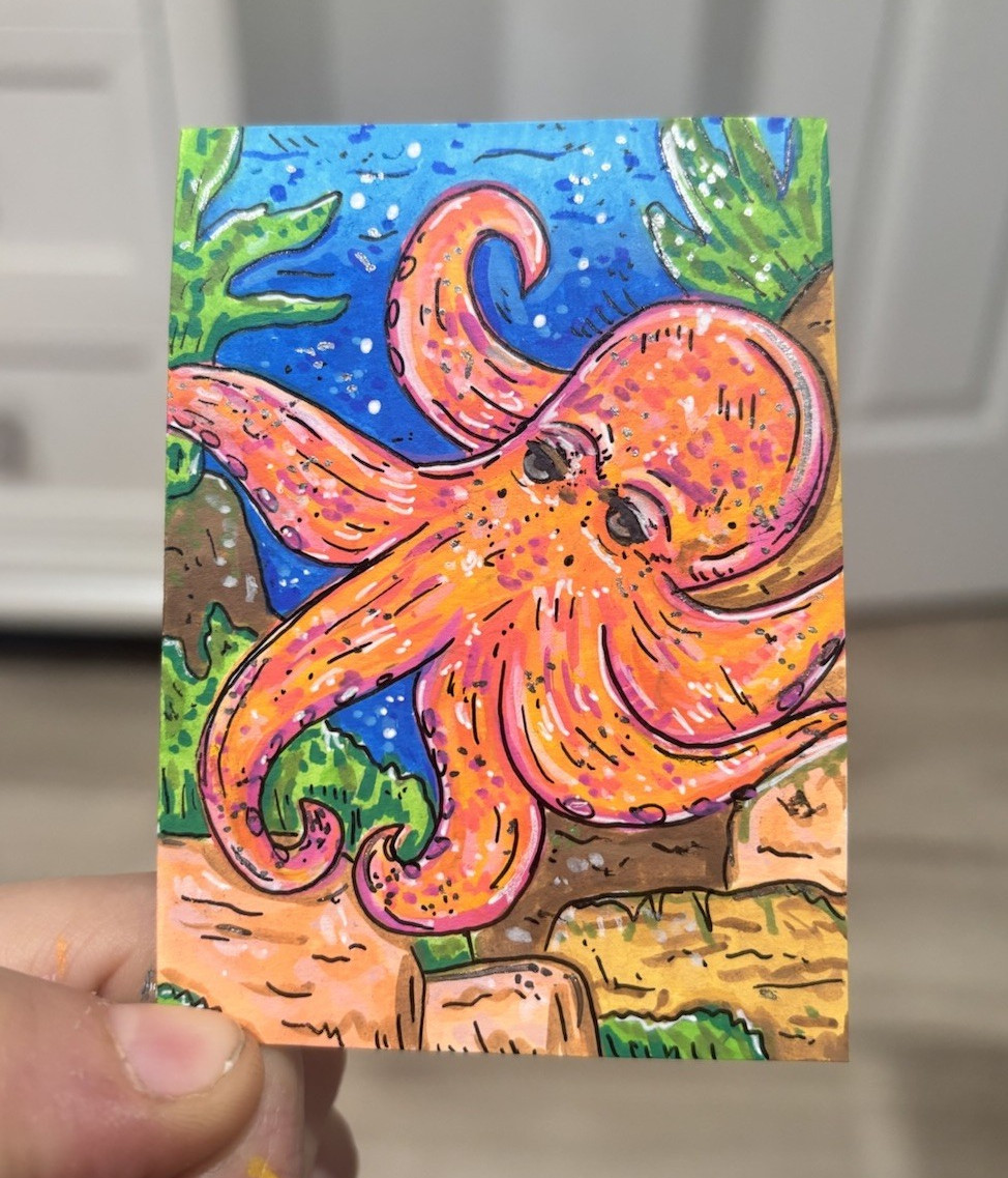 ACEO Original “Octopus” Sea Life Ocean Illustration KaterinaVanArt Abstract Cute