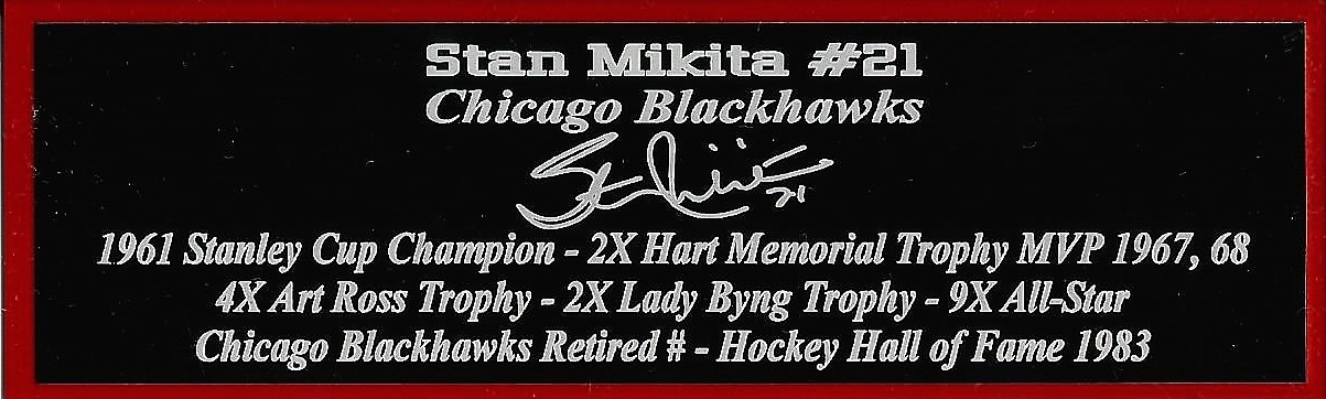 Stan Mikita Nameplate Chicago Blackhawks Autograph Photo Puck Hockey Jersey