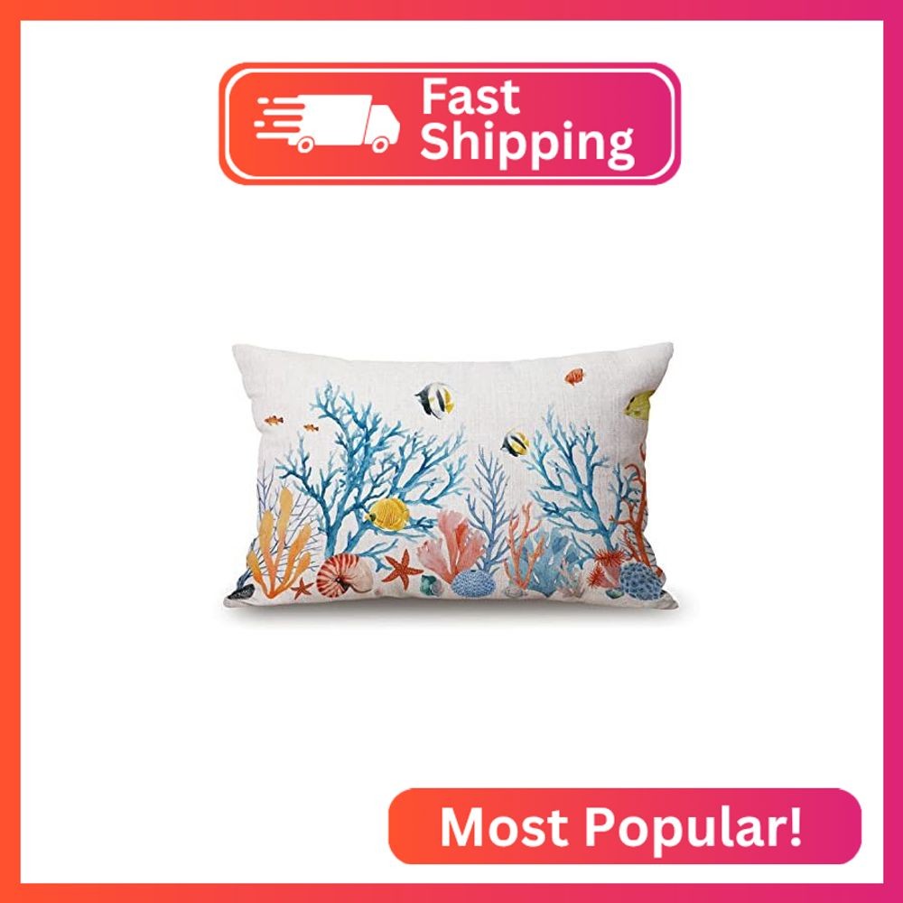 Solekla Watercolor Sea Life Colorful Corals and Fish Farmhouse Pillow Covers 12x