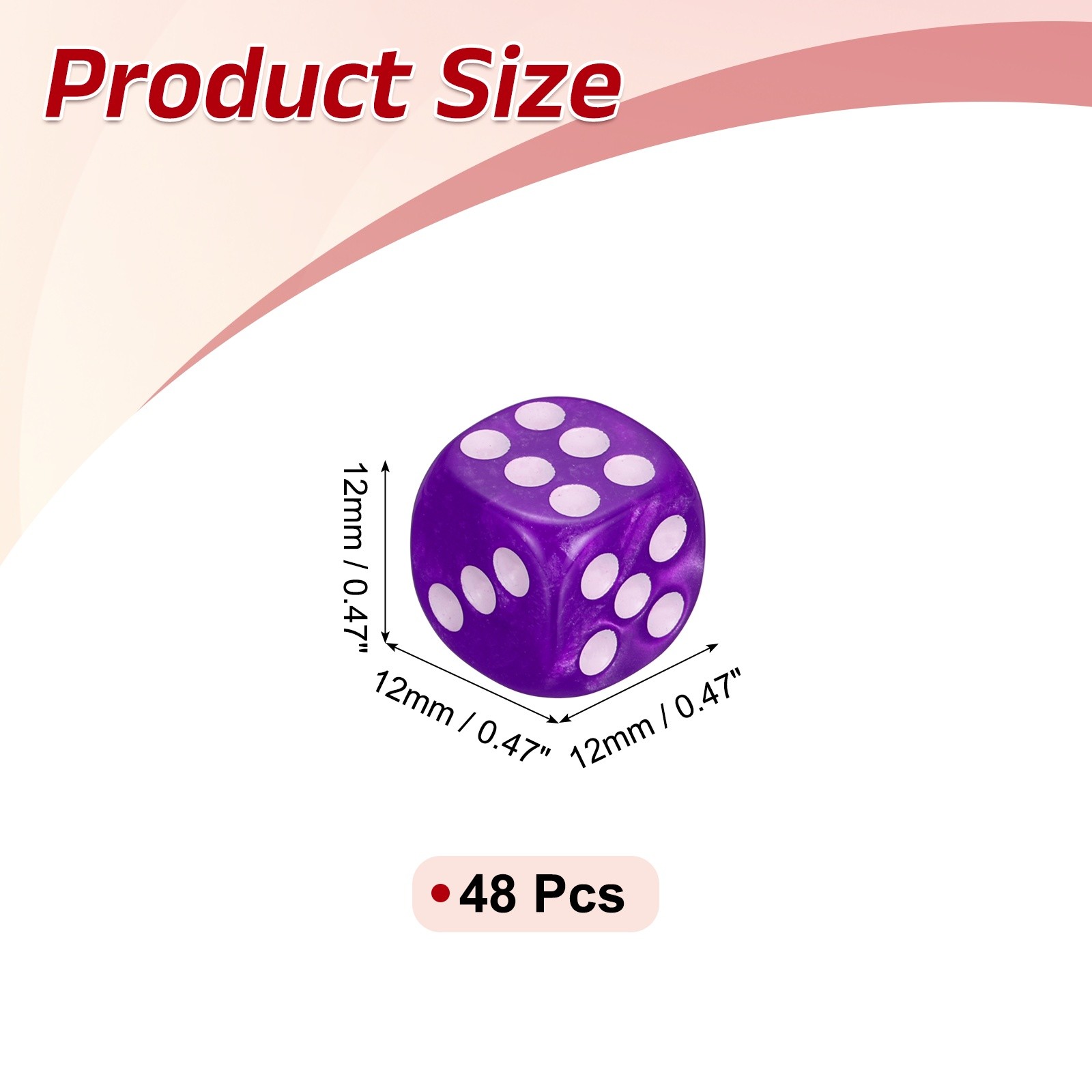 48Pcs Polyhedral Dice 12mm Pearl Pattern Square Dice, Purple
