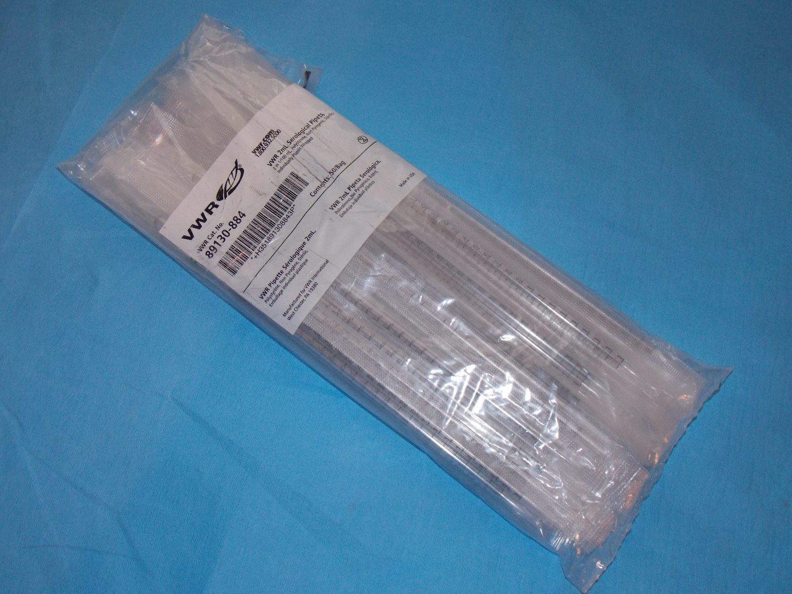 VWR 89130-884 SEROLOGICAL PIPET 2ML POLYSTYRENE STERILE, BAG OF 50, NEW