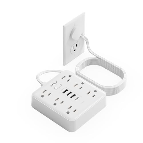 Surge Protector Power Strip, 6 Outlets, 4 USB, 15FT Flat Plug, 15 Foot Cable