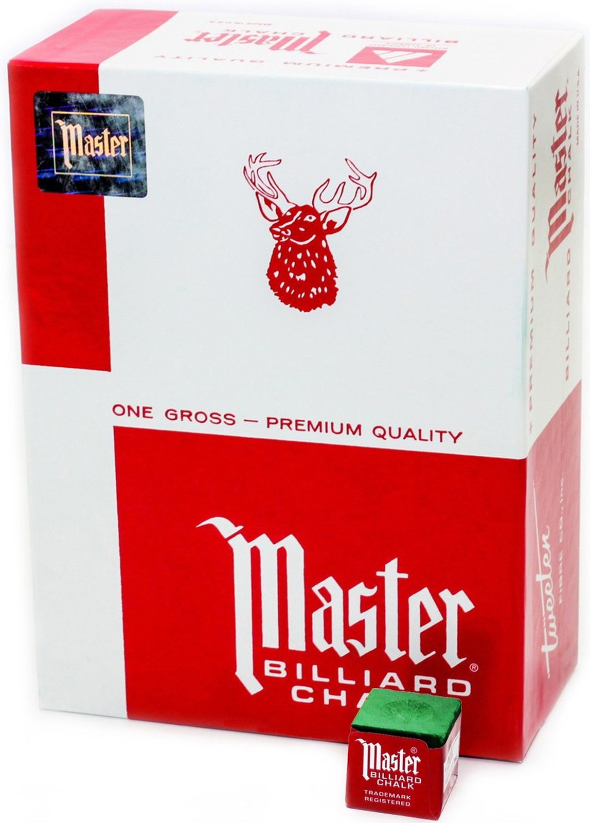 Master Billiard/Pool Cue Chalk, Gross Box, 144 Cubes Green