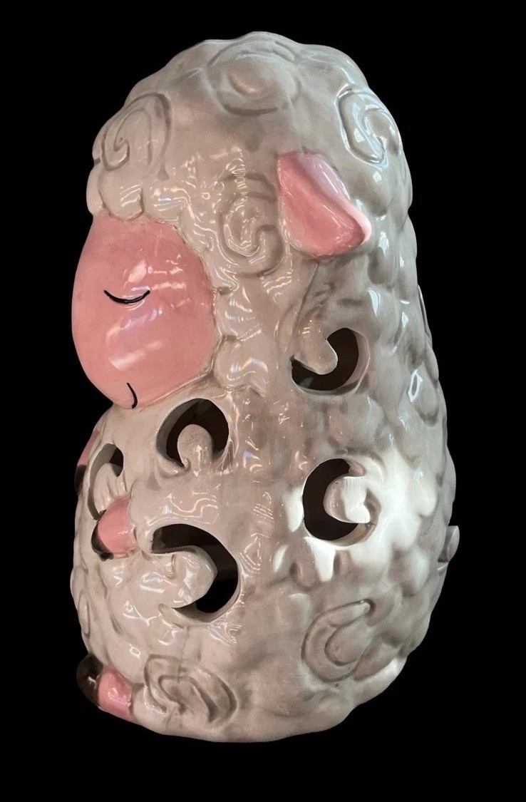 Vtg Fairy Night Light Lamb Ceramic  Nursery Cottage Whimsy Easter Decor 8” Moons