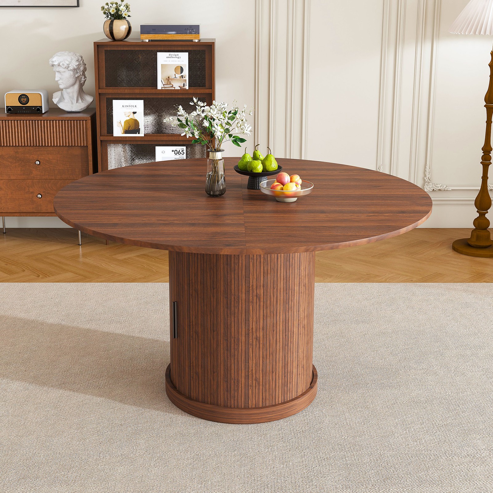 59" Extendable Oval Dining Table with 2-Tier Storage for 4-6, Space Saving Exp