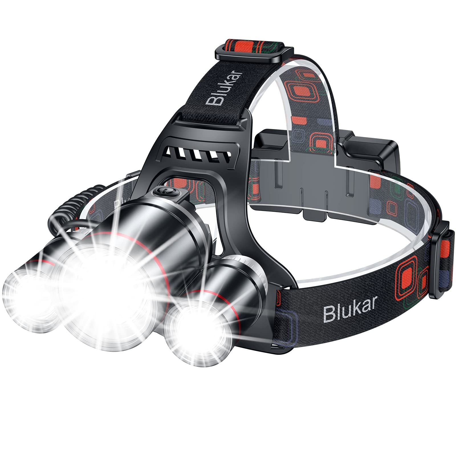 Blukar LED Headlamp, Super Bright Rechargeable Headlight Flashlight - 3 Black