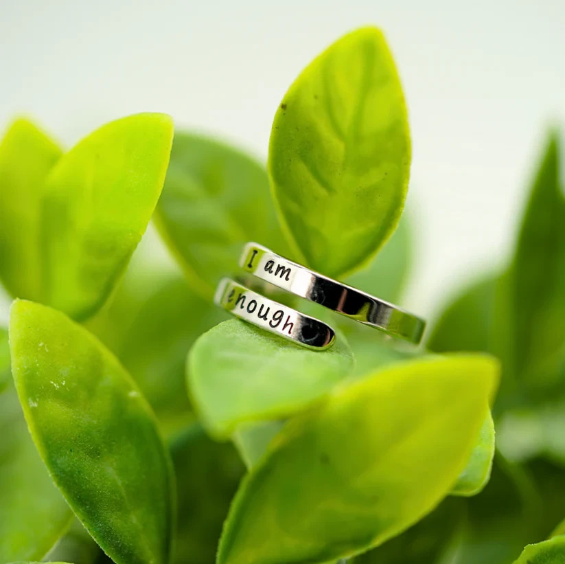 I am enough Silver ring Ring Depression Awareness Self Care Affirmation