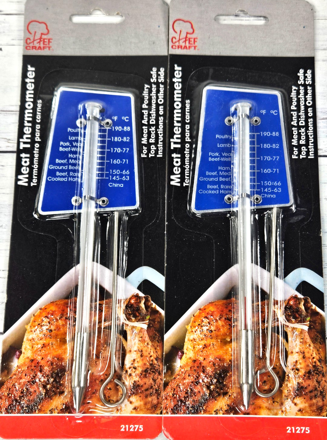 Chef Craft Glass & Metal Meat Thermometer Pro Quality, Pack of 2