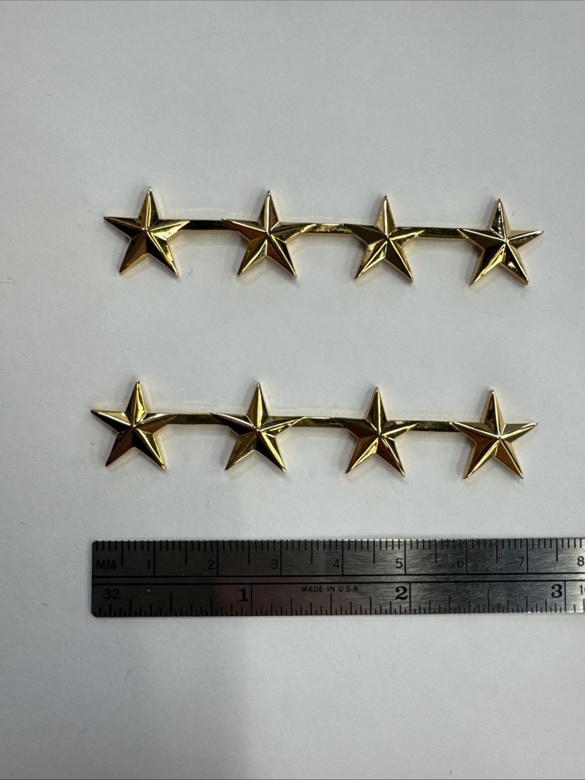 5/8” Gold 4 Star  - Police Collar Brass- NEW - Rank Insignia- Pair - Made In USA