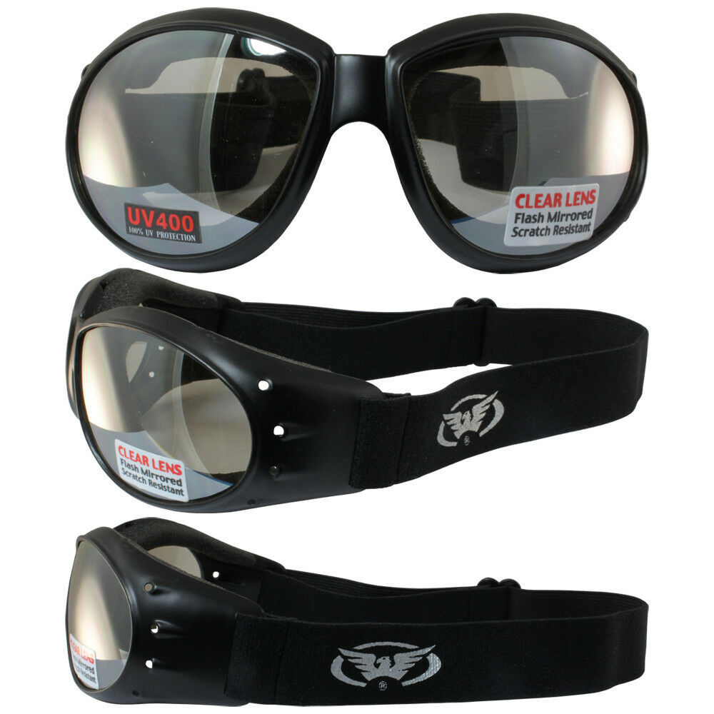 3 Eliminator Motorcycle Riding Goggles Clear Mirror Googles Padded Burning Man