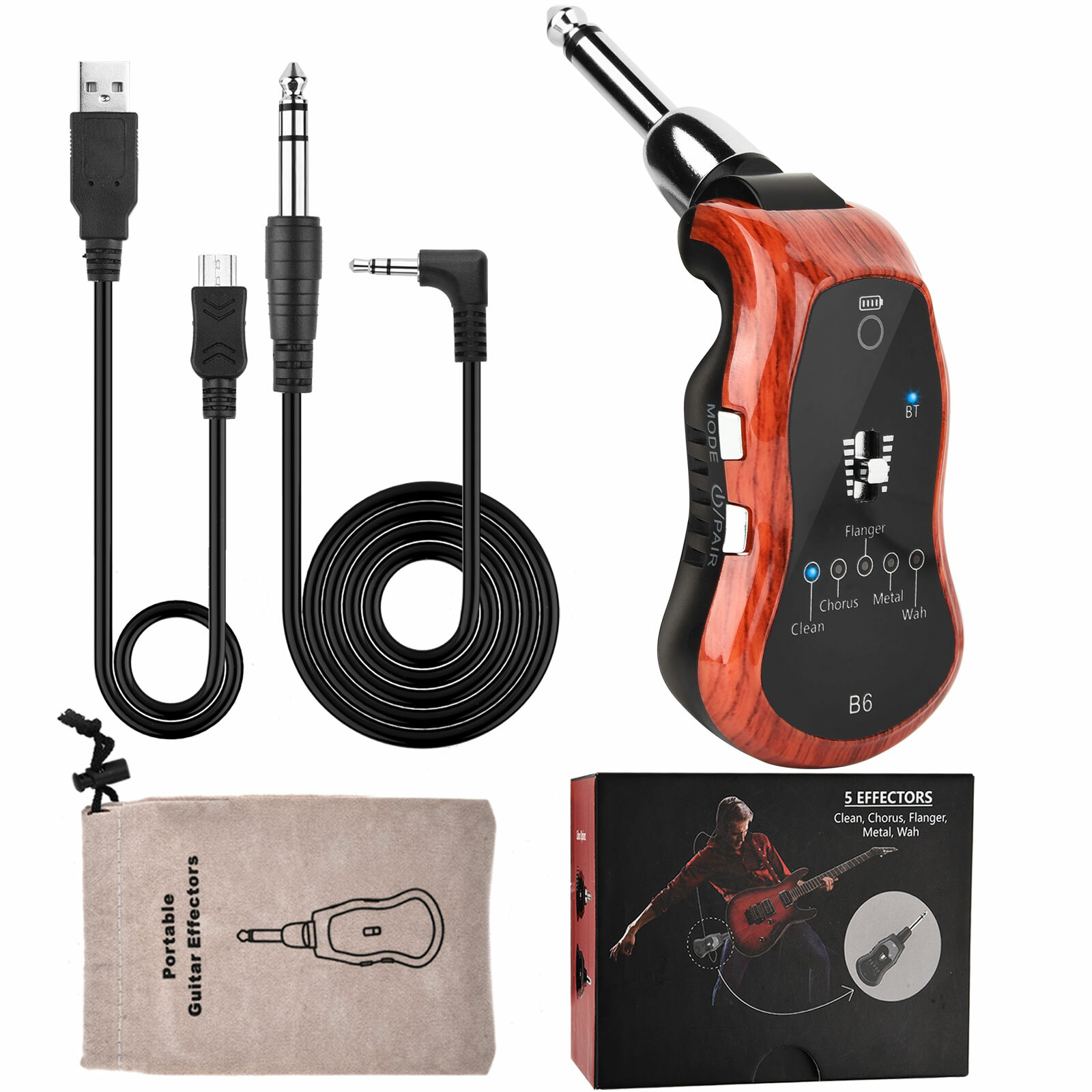 5 in 1 Portable Guitar Effect Pedal Training Synthesizer with 5 Effect Bluetooth