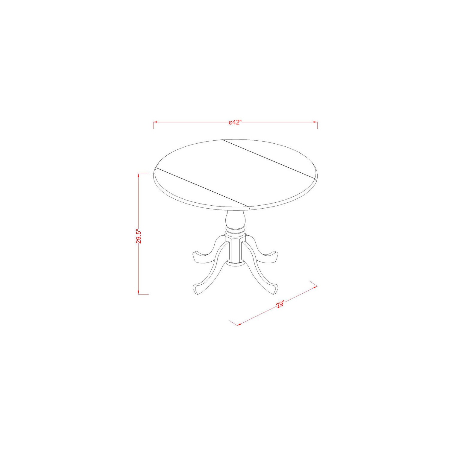East West Furniture DLCL3-MAH-W 3PC Round 42 inch Table with Two 9-Inch Drop Le