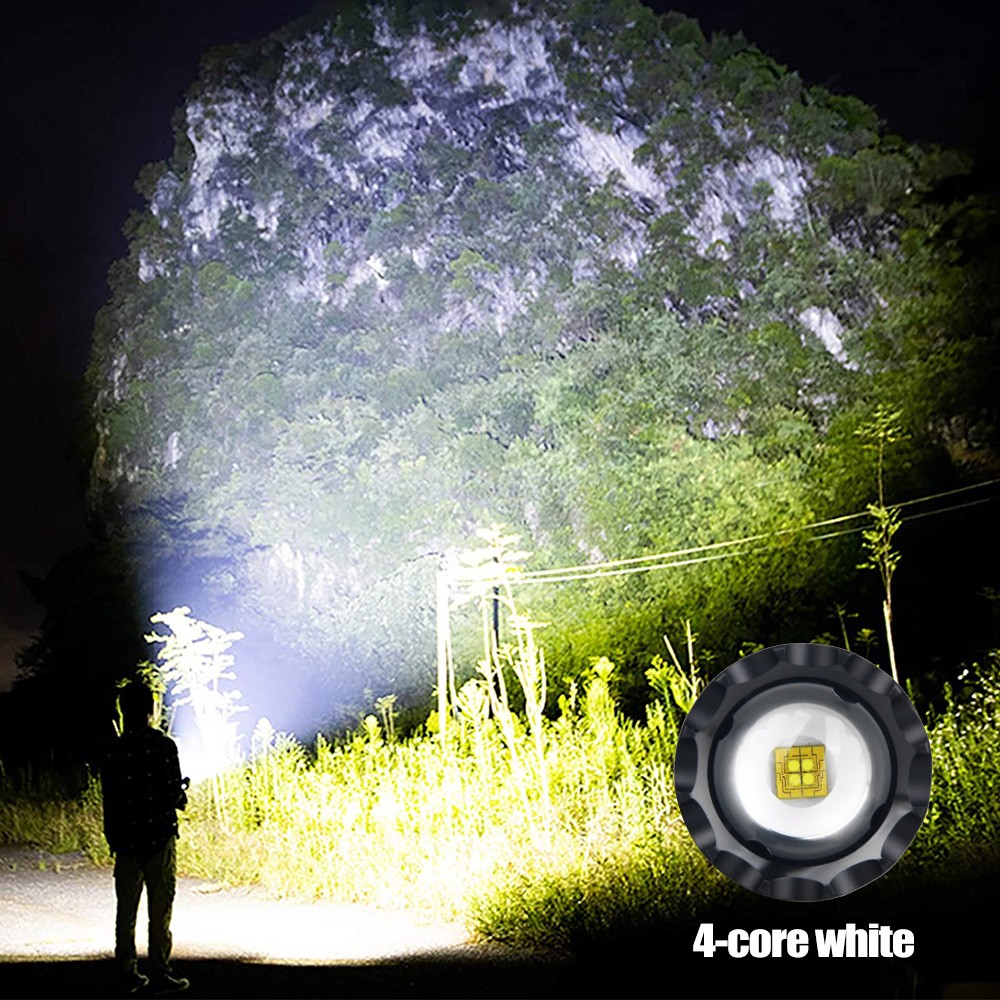4-Core White Laser LED Flashlight 5 Modes – Rechargeable Waterproof Torch