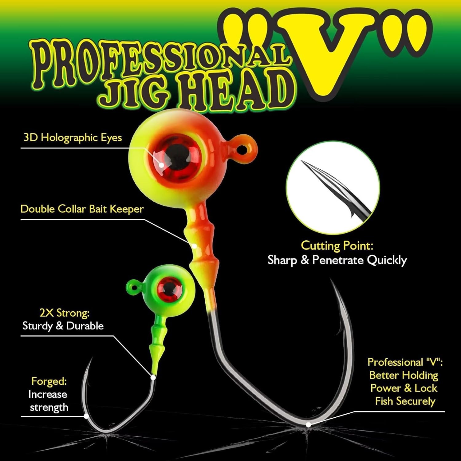 LUCKYFISHING Jig Heads Crappie Jigs Walleye for 1/5oz(5g)-1#-15pcs