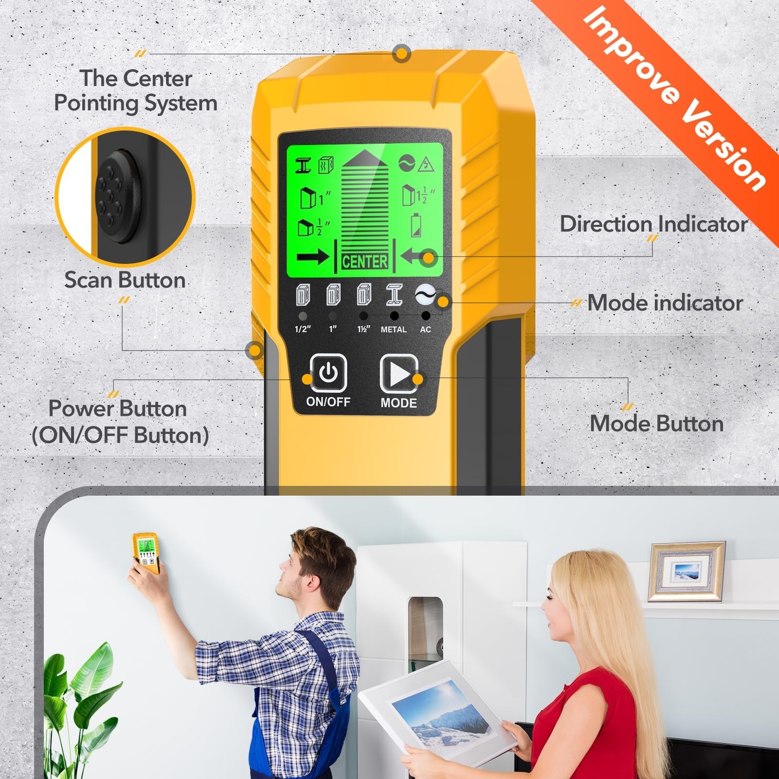5-in-1 Stud Finder Wall Scanner Detector | LCD Display, Edge & Center Detection