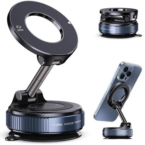 360° Vacuum Magnetic Phone Holder - Suction Cup Car Mount w/ Foldable Stand_US