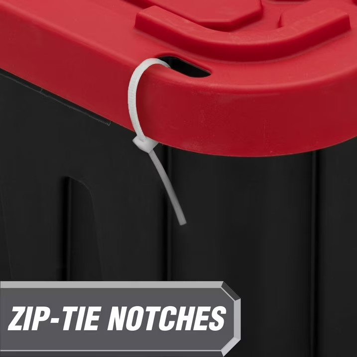 (2 pack) Hyper Tough 27 Gallon Large Storage Bin with Snap Lid, Black and Red, H