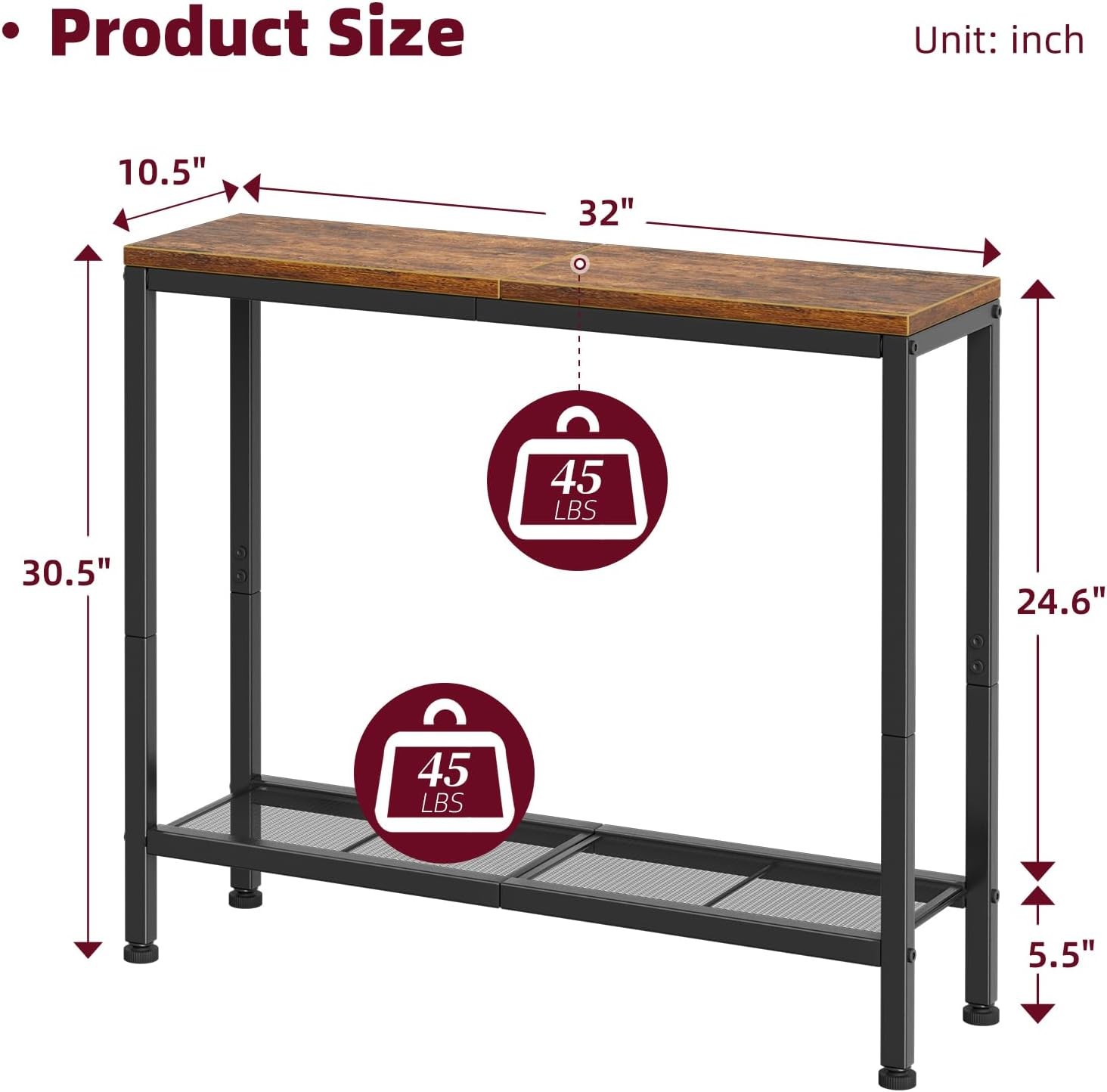 Console Table 32" Sofa Table W/ Storage Shelf Narrow Entryway Table Hallway